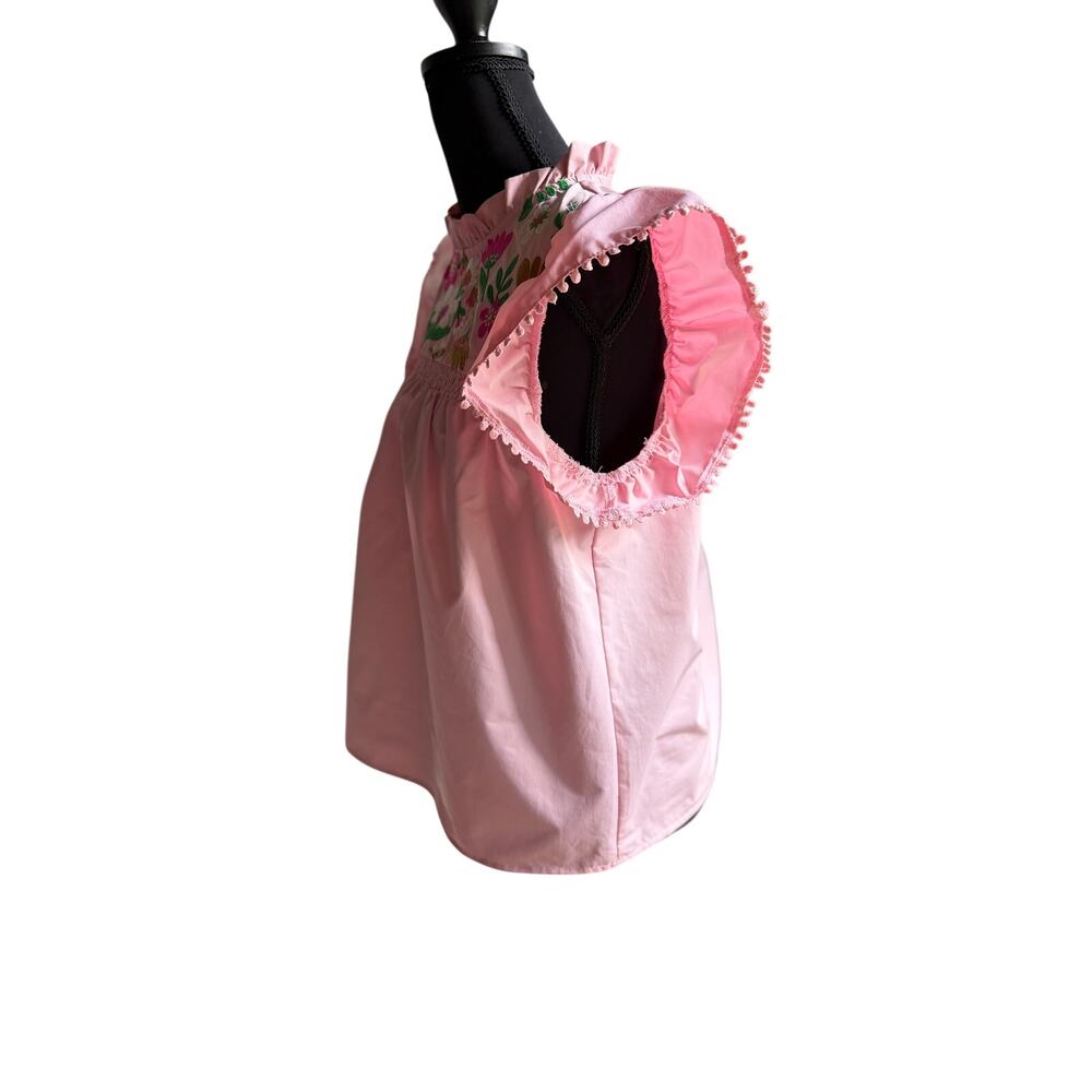 THML Pink Embroidered Floral Flutter Sleeve Blouse Top Medium Boho Boutique - Picture 6 of 11